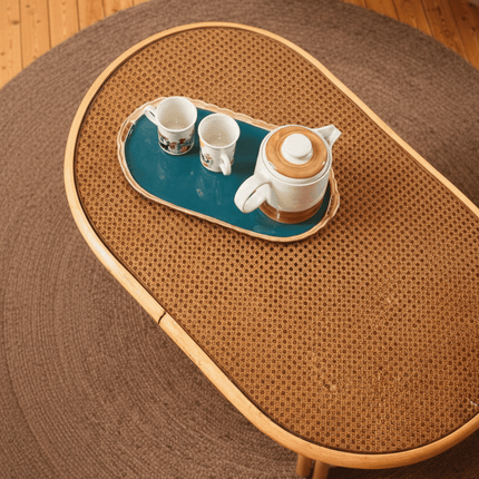 Table de salon rotin avec plateau supérieur en verre
