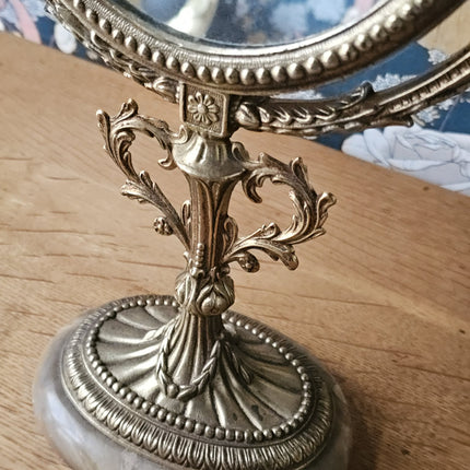Miroir coiffeuse métal doré avec pied en marbre