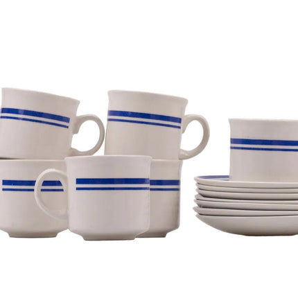 6 tasses et sous-tasses anglaises Churchill vintage blanc et bleu