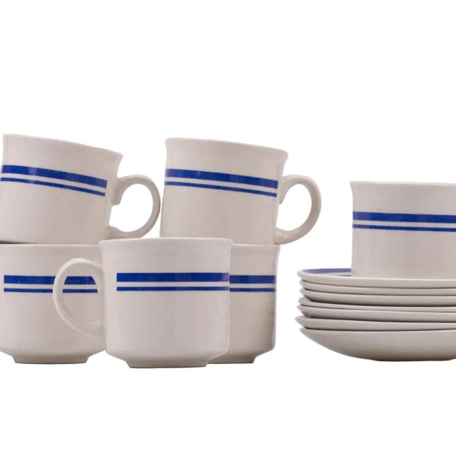 6 tasses et sous-tasses anglaises Churchill vintage blanc et bleu