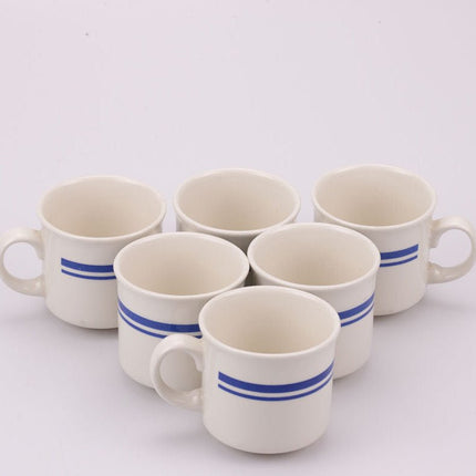 6 tasses et sous-tasses anglaises Churchill vintage blanc et bleu