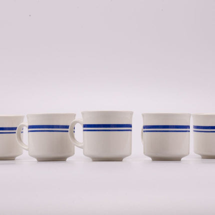 6 tasses et sous-tasses anglaises Churchill vintage blanc et bleu