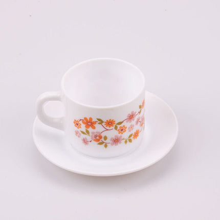 Tasse et sous-tasse Arcopal Scania blanc à fleurs oranges 