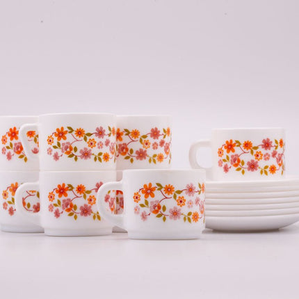 Tasse et sous-tasse Arcopal Scania blanc à fleurs oranges