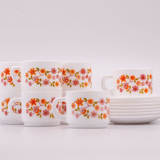 Tasse et sous-tasse Arcopal Scania blanc à fleurs oranges