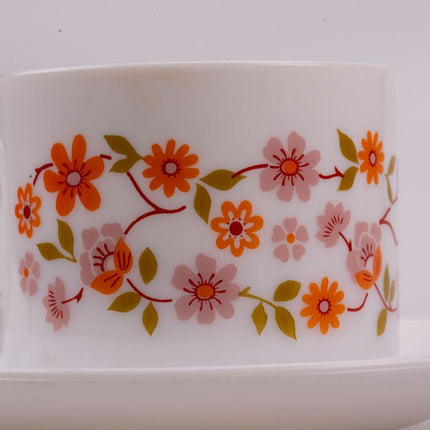 Tasse et sous-tasse Arcopal Scania blanc à fleurs oranges