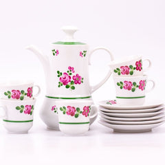 Ensemble de tasses et soucoupes en porcelaine Winterling  blanc et fleurs roses
