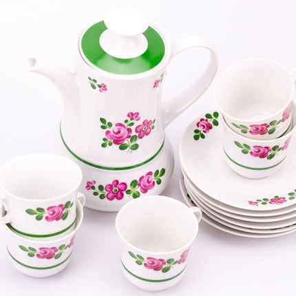 Ensemble de tasses et soucoupes en porcelaine Winterling  blanc et fleurs roses