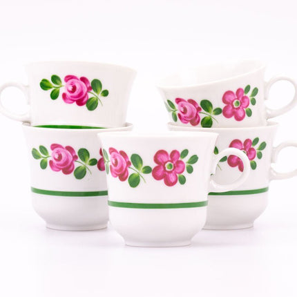 Ensemble de tasses et soucoupes en porcelaine Winterling  blanc et fleurs roses