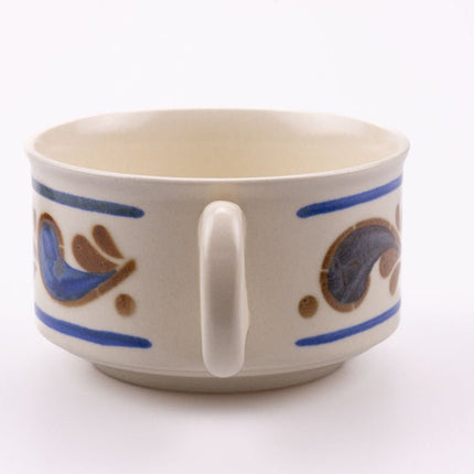 6 tasses à café et sous-tasses blanc/beige Boch Keramis avec une décor bleu et caramel