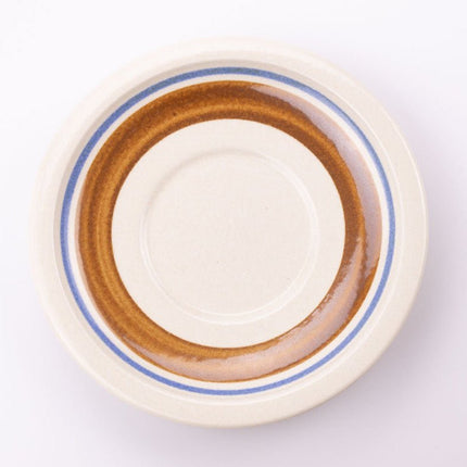 6 tasses à café et sous-tasses blanc/beige Boch Keramis avec une décor bleu et caramel