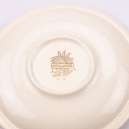 logo de 6 tasses à café et sous-tasses blanc/beige Boch Keramis avec une décor bleu et caramel 