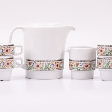 4 tasses à café, cafetière et pot à lait Royal Mosa  multicolore