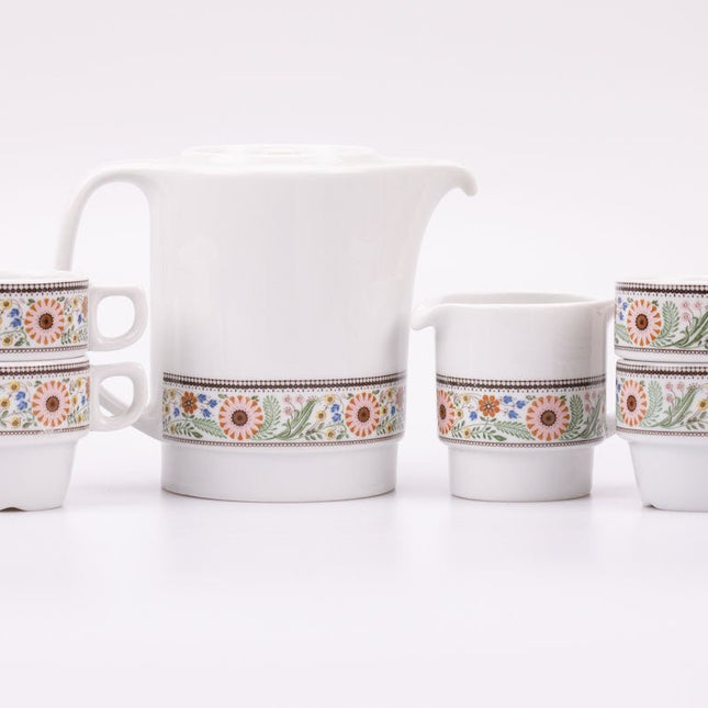 4 tasses à café, cafetière et pot à lait Royal Mosa  multicolore