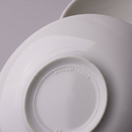 4 tasses espresso et sous-tasses blanches Arcopal à décor fleuri