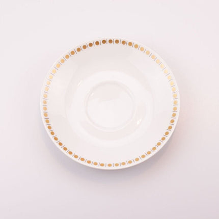 6 tasses et soucoupes en porcelaine blanche à motifs de points dorés 