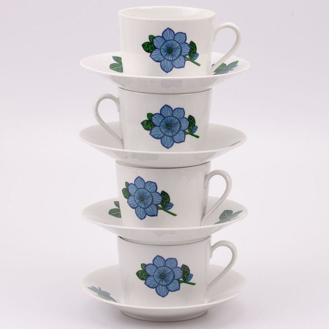 Set de 4 grandes tasses et sous-tasses en porcelaine blanche de Seltmann Weiden