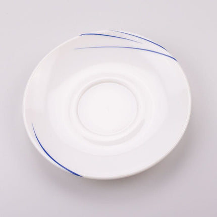 6 tasses et sous-tasses blanches Arcopal à motif bleu