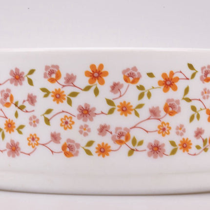Trio de saladiers Arcopal Scania en verre opaline blanc et fleurs oranges