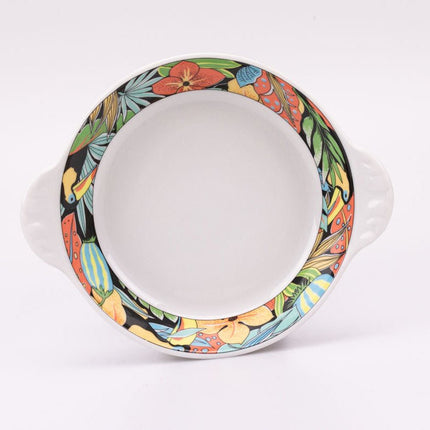 Petit plat vintage en porcelaine Pillivuyt blanche et décor exotique