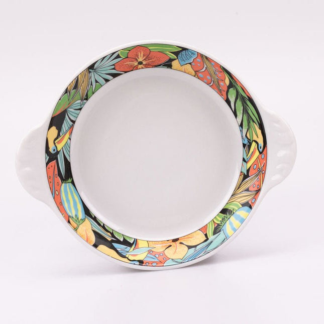 Petit plat vintage en porcelaine Pillivuyt blanche et décor exotique