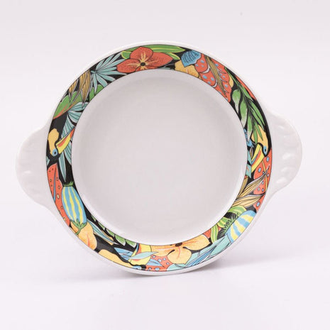 Petit plat vintage en porcelaine Pillivuyt blanche et décor exotique