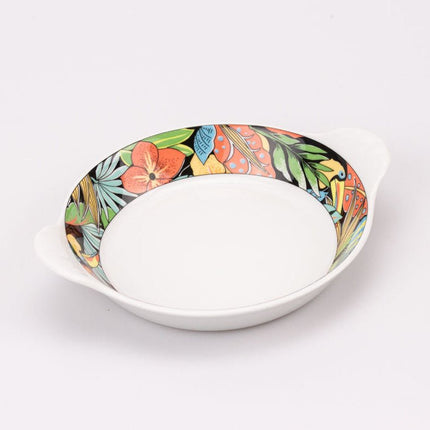 Petit plat vintage en porcelaine Pillivuyt blanche et décor exotique