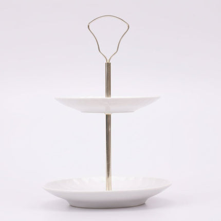Présentoir à étages en porcelaine blanche Lourioux à motif fleuri rose
