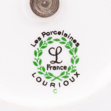 Présentoir à étages en porcelaine blanche Lourioux à motif fleuri rose