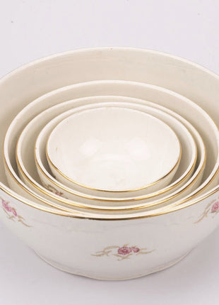 Ensemble de 5 saladiers Boch blancs et fleurs roses