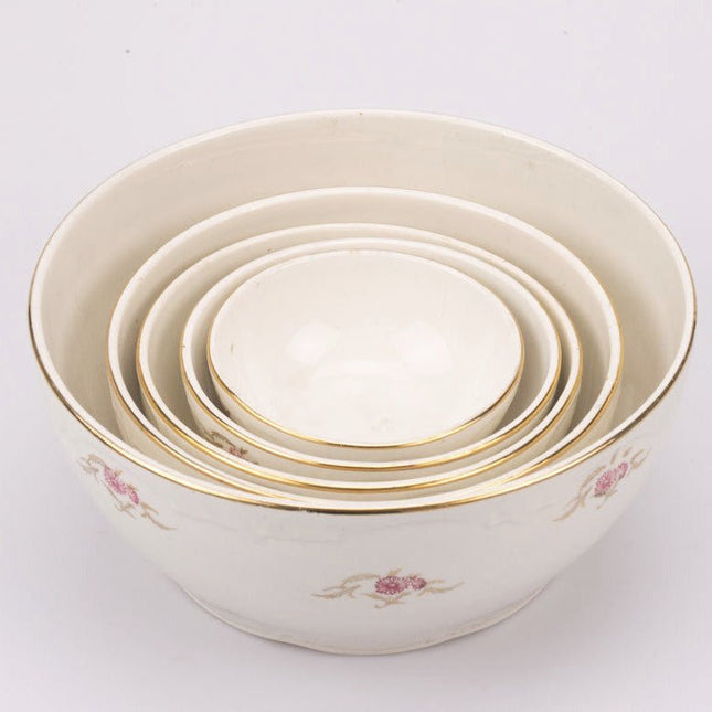 Ensemble de 5 saladiers Boch blancs et fleurs roses