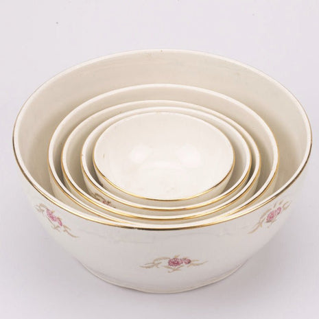 Ensemble de 5 saladiers Boch blancs et fleurs roses