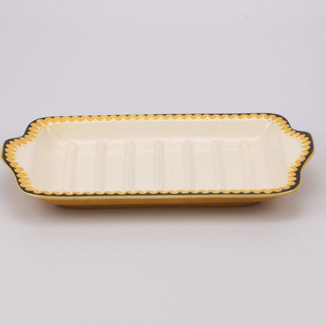 Plat de service Villeroy & Boch blanc cassé et liseret noir et jaune