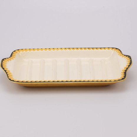 Plat de service Villeroy & Boch blanc cassé et liseret noir et jaune