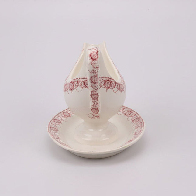 Saucière en porcelaine blanche Boch Frères Ramona et motif rose
