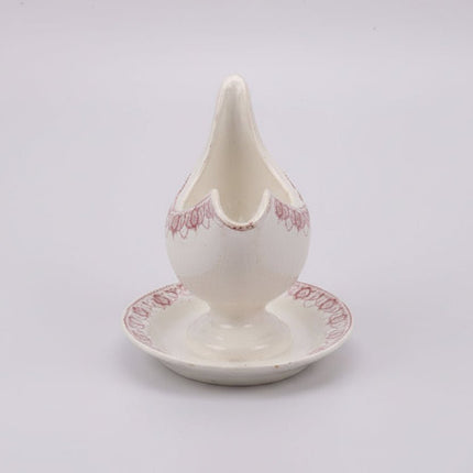 Saucière en porcelaine blanche Boch Frères Ramona et motif rose