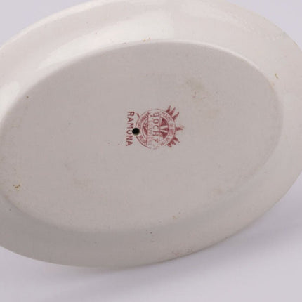 Saucière en porcelaine blanche Boch Frères Ramona et motif rose