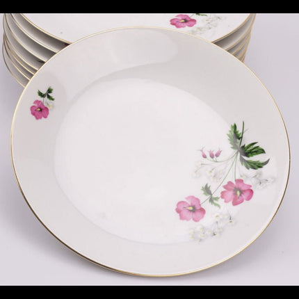 Set de 8 assiettes blanches en porcelaine Kronester Bavaria à décor floral