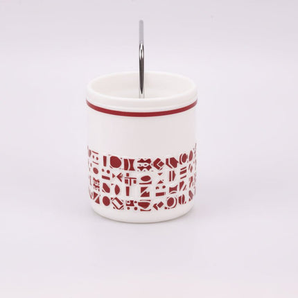 Seau à glaçon blanc en opaline à motifs géométriques rouges