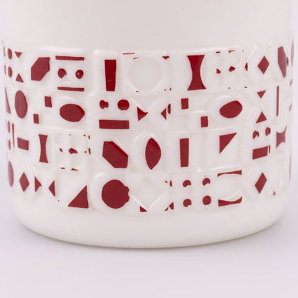 Seau à glaçon blanc en opaline à motifs géométriques rouges