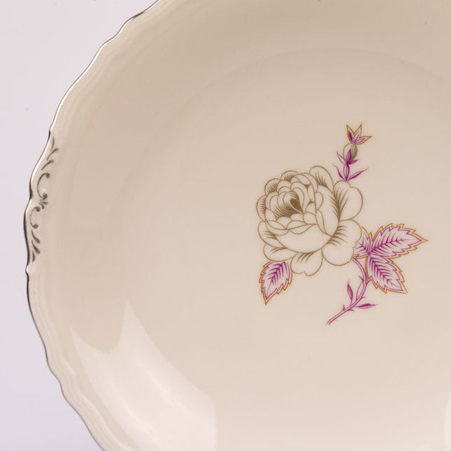Compotier en porcelaine beige/blanc Royal Eelag avec motif d'une rose