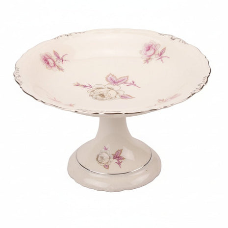 Compotier en porcelaine beige/blanc Royal Eelag avec motif d'une rose