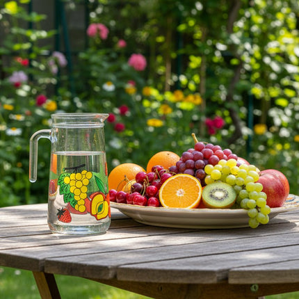Carafe à eau Italie en verre transparent et motif de fruits