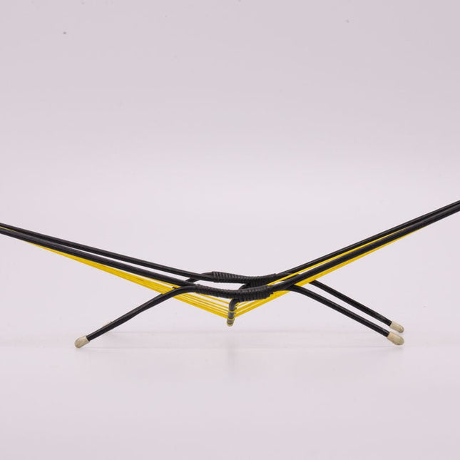 Black and yellow woven fruit holder made of scoubidou