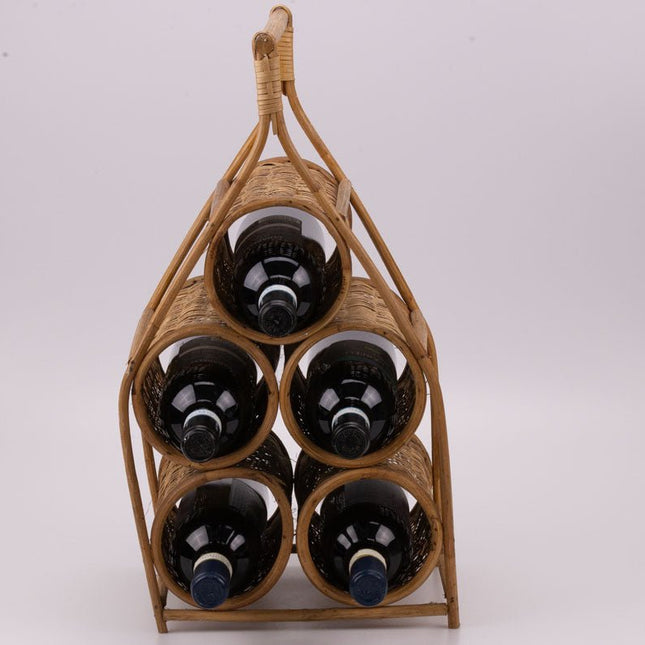 Porte-bouteilles vintage en bambou et osier beige