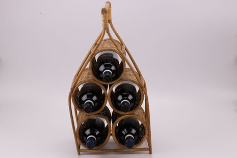 Porte-bouteilles vintage en bambou et osier beige