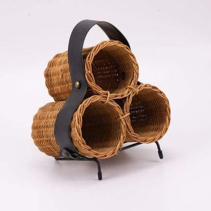Porte-bouteilles en osier et simili beige