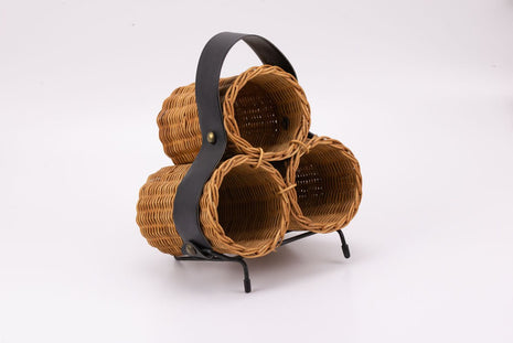 Porte-bouteilles en osier et simili beige