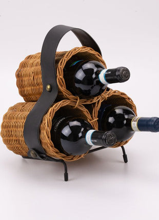 Flessenhouder van riet en imitatieleer