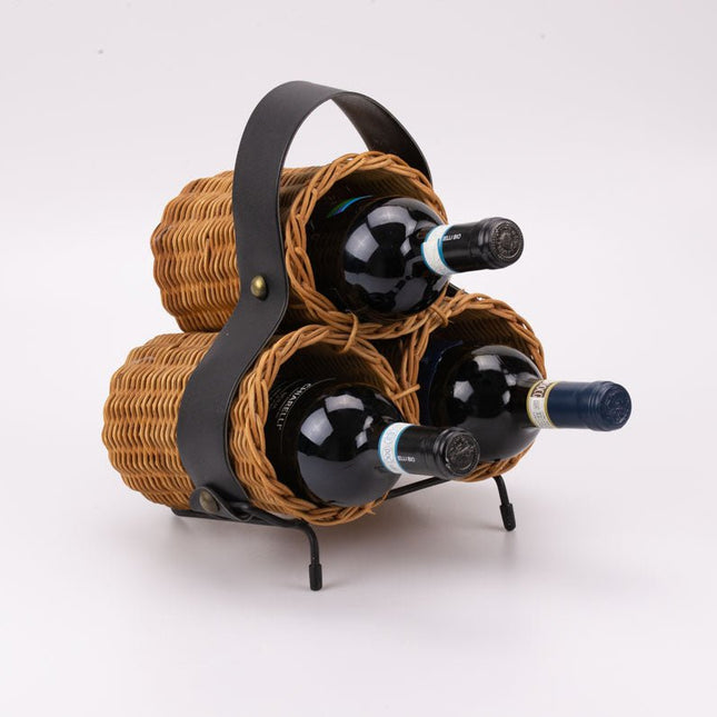 Wicker and imitation leather bottle holder